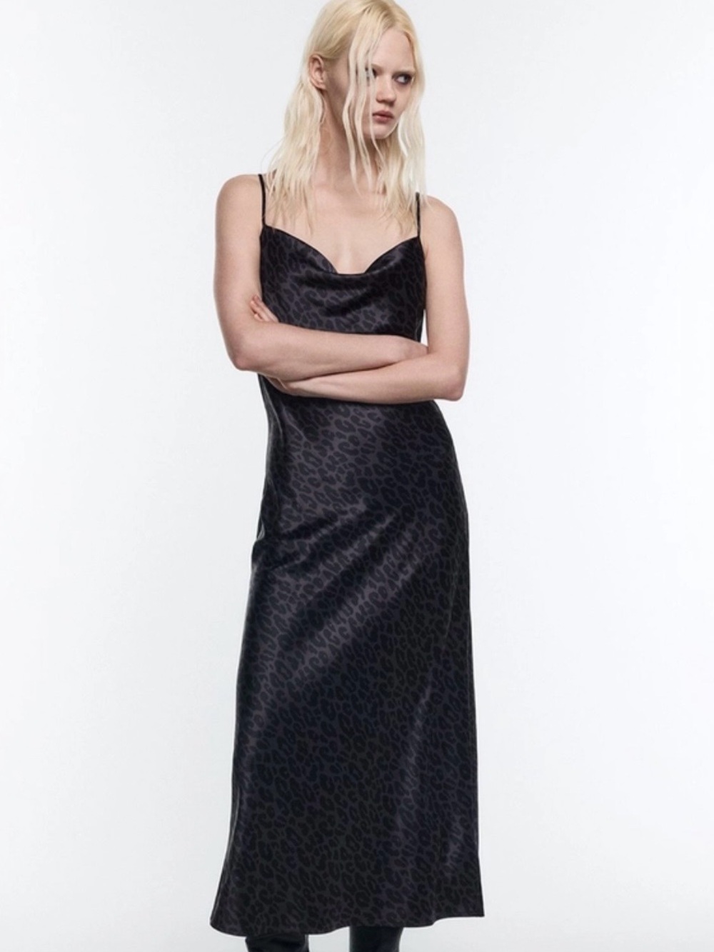 MICHAEL Michael Kors Black Leopard-Print Satin Slip Dress